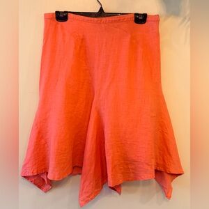 ALEXANDER BARTLETT Linen Coral A-Line Handkerchief Hem Skirt